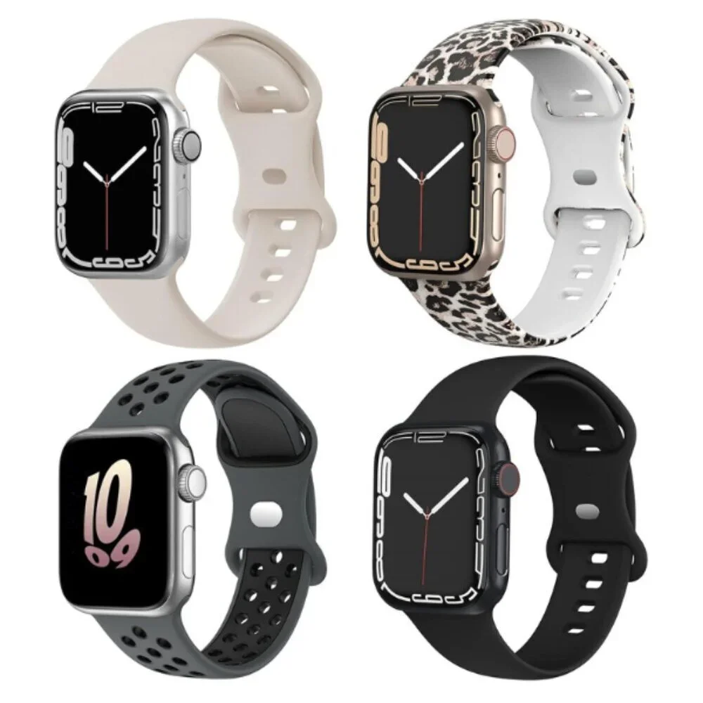 4 Pack Apple Watch Silicone Bands Compatible with 44mm 45mm 49mm Case